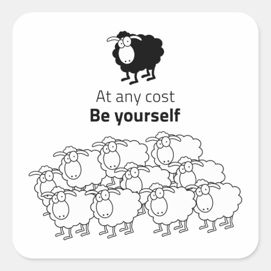 Zwarte en witte schapen vierkante sticker (Voorkant)