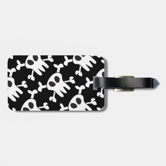 Zwarte en witte schedel bagagelabel (Achterkant horizontaal)