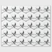 Zwarte en witte schedel en Botten Cadeaupapier (Vlak)