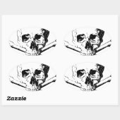Zwarte en witte schedel en Botten Ovale Sticker (Vel)