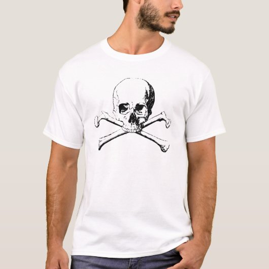 Zwarte en witte schedel en Botten T-shirt (Voorkant)