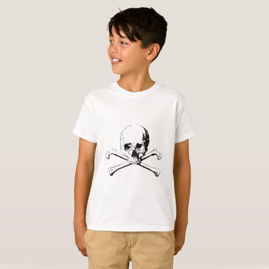 Zwarte en witte schedel en Botten T-shirt (Voorkant volledig)