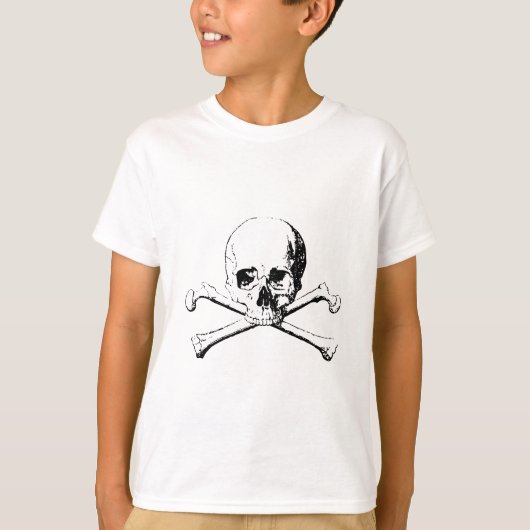Zwarte en witte schedel en Botten T-shirt (Voorkant)