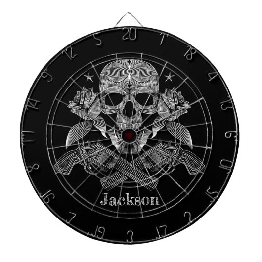 Zwarte en witte schedel en Pistolen Dartbord (Voorkant)