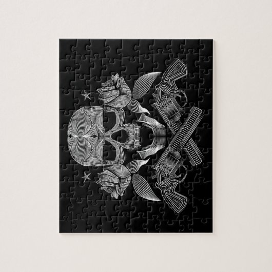 Zwarte en witte schedel en Pistolen Legpuzzel (Verticaal)