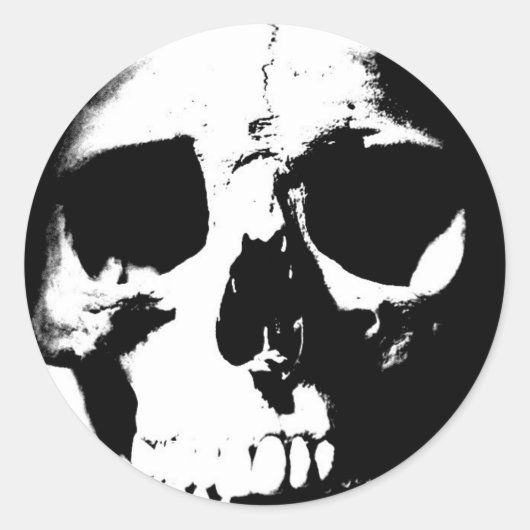 Zwarte en witte schedel ronde sticker (Voorkant)