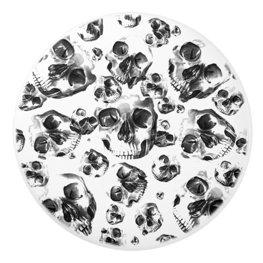 Zwarte en witte schedels Skeletspieren Kunstpatroo Keramische Knop (Voorkant)