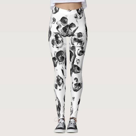 Zwarte en witte schedels Skeletspieren Kunstpatroo Leggings (Voorkant)