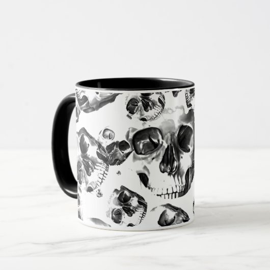 Zwarte en witte schedels Skeletspieren Kunstpatroo Mok (Voorkant links)