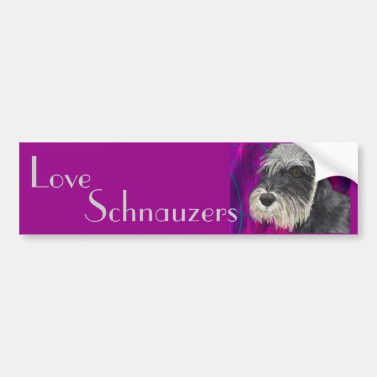 Zwarte en Witte Schnauzer met Paarse achtergrond Bumpersticker (Voorkant)