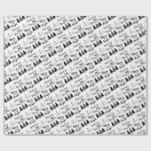 Zwarte en witte sieraden en heldere kerstbomen cadeaupapier (Vlak)