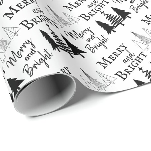 Zwarte en witte sieraden en heldere kerstbomen cadeaupapier (Rol Hoek)