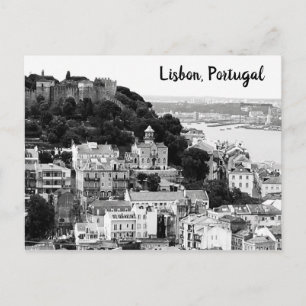 Zwarte en witte skyline van Lissabon Portugal Briefkaart