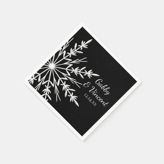 Zwarte en witte sneeuwvlokken winterbruiloft servetten (Hoek)
