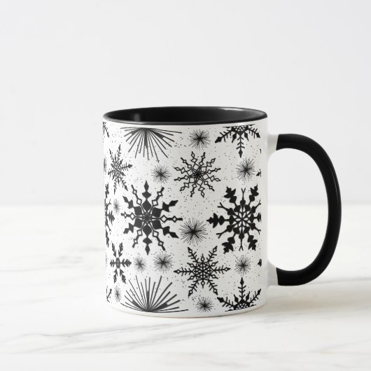 Zwarte en witte snowflake Mok met kerstmis (Rechts)
