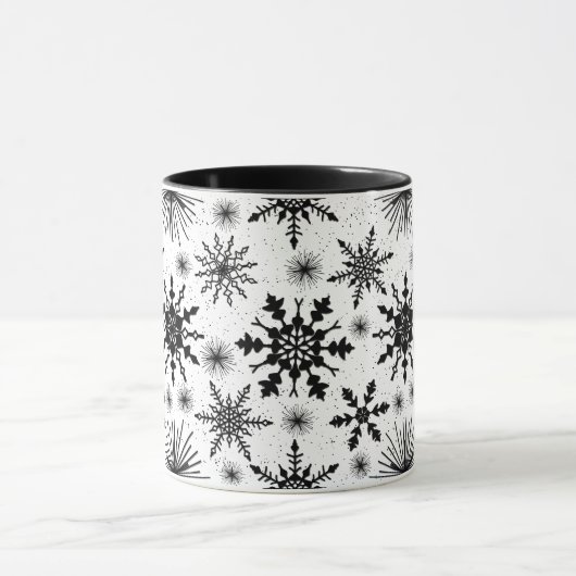 Zwarte en witte snowflake Mok met kerstmis (Midden)