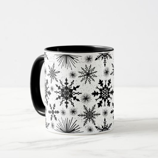 Zwarte en witte snowflake Mok met kerstmis (Voorkant links)