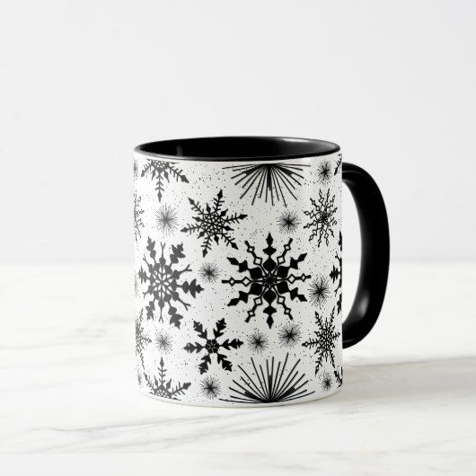 Zwarte en witte snowflake Mok met kerstmis (Voorkant rechts)
