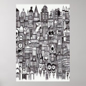 Zwarte en witte stadskern | AI Art Poster (Voorkant)