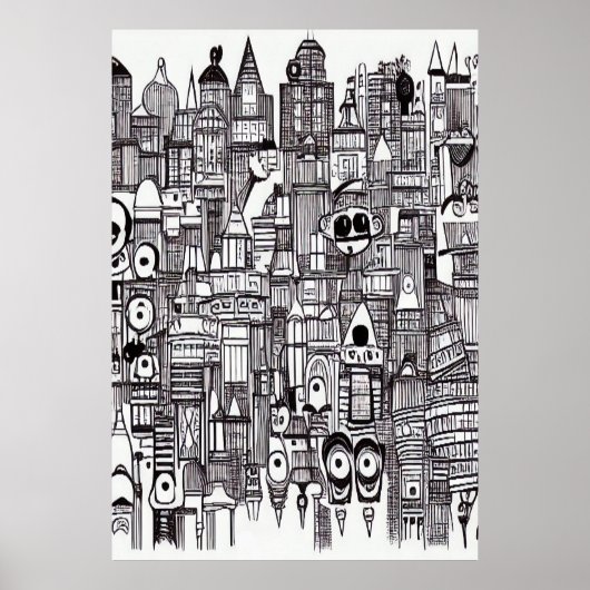 Zwarte en witte stadskern | AI Art Poster (Voorkant)