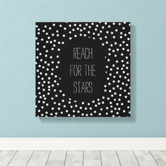 Zwarte en witte sterren canvas afdruk (Insitu (Houten vloer))