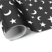 Zwarte en witte sterren en moonen cadeaupapier (Rol Hoek)