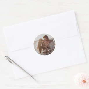 Zwarte En Witte Stijlvolle Trouwfoto Ronde Sticker