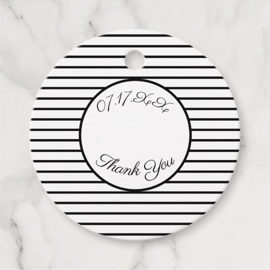 Zwarte en witte streep bedankjes labels (Voorkant)