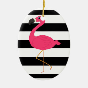 Zwarte en witte strepe roze flamingo keramisch ornament