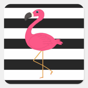 Zwarte en witte strepe roze flamingo vierkante sticker