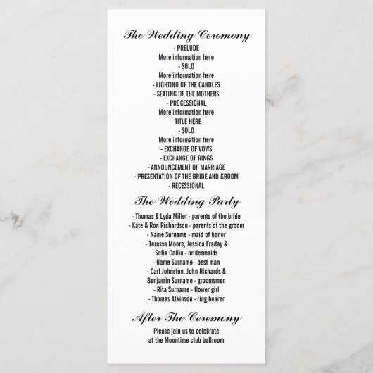 Zwarte en witte strepen chique huwelijksprogramma' programma (Achterkant)