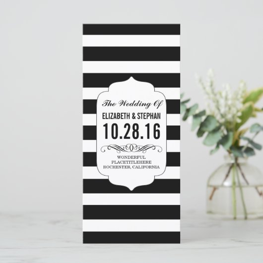 Zwarte en witte strepen chique huwelijksprogramma' programma (Staand voorkant)