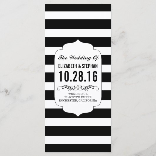Zwarte en witte strepen chique huwelijksprogramma' programma (Voorkant)