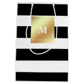 Zwarte en witte strepen met Faux Gold Monogram Medium Cadeauzakje (Achterkant)