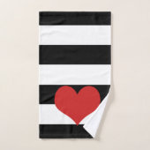 Zwarte en witte strepen met rood hart bad handdoek (Handdoek)