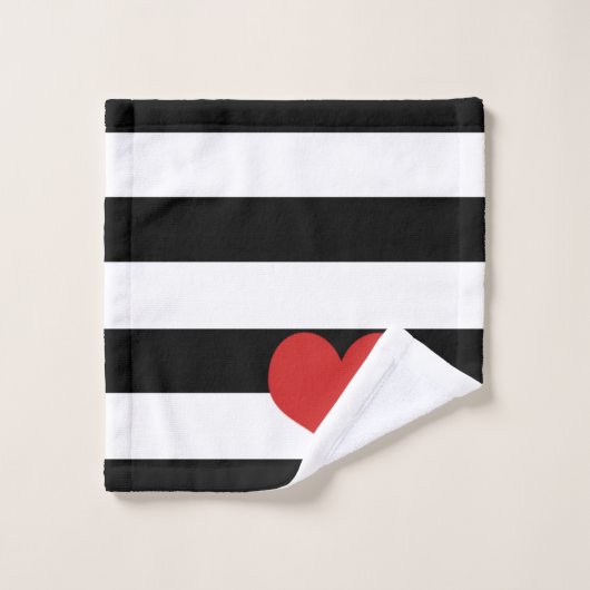 Zwarte en witte strepen met rood hart bad handdoek (Wasdoekje)