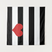 Zwarte en witte strepen met rood hart wandkleed (Voorkant (horizontaal))