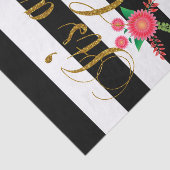 Zwarte en witte strepen met roze Floral | Baby Gir Tissuepapier (Detail)