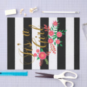 Zwarte en witte strepen met roze Floral | Baby Gir Tissuepapier (Craft)