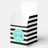 Zwarte en witte strepen met Turquoise-monogram Bedankdoosjes (Geopend)