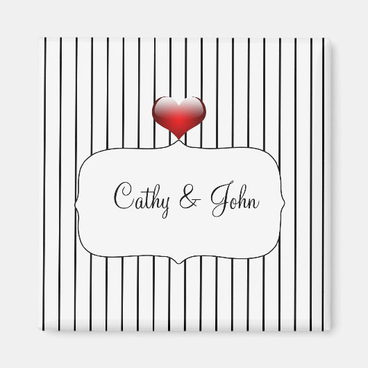 Zwarte en witte strepen Moderne bruiloft Magneet (Voorkant)