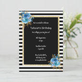 ZWARTE EN WITTE STRIPE GLITTER FLORAL ELEGANT KAART (Staand voorkant)