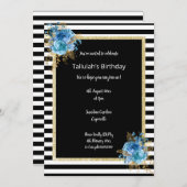 ZWARTE EN WITTE STRIPE GLITTER FLORAL ELEGANT KAART (Voorkant / Achterkant)