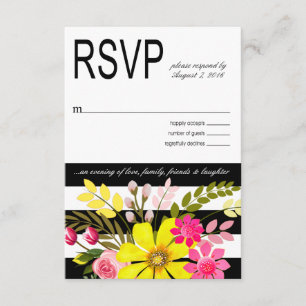 Zwarte en Witte Striped Flowers RSVP geel Kaartje