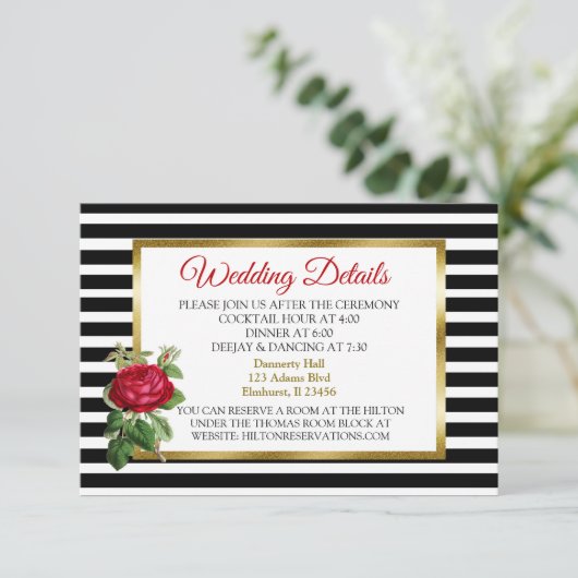 Zwarte en Witte Striped Weduwenkaart Informatiekaartje (Staand voorkant)