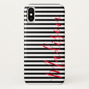 Zwarte en Witte Stripes Persoonlijke naam iPhone X Hoesje