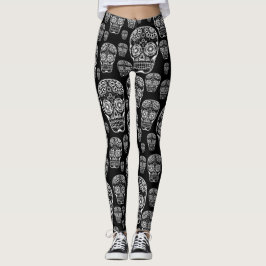 Zwarte en witte suiker schedel leggings