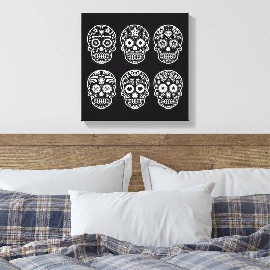 Zwarte en witte suikerschedel canvas afdruk (Insitu (Slaapkamer))
