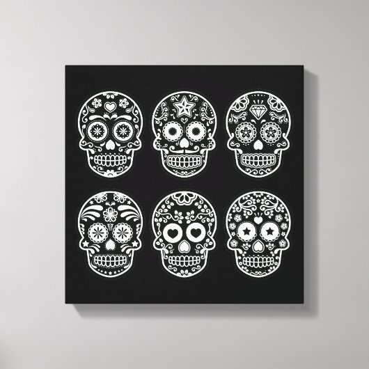 Zwarte en witte suikerschedel canvas afdruk (Voorkant)
