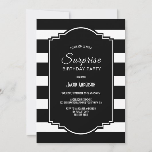 Zwarte en Witte Surprise Birthday Kaart (Voorkant)